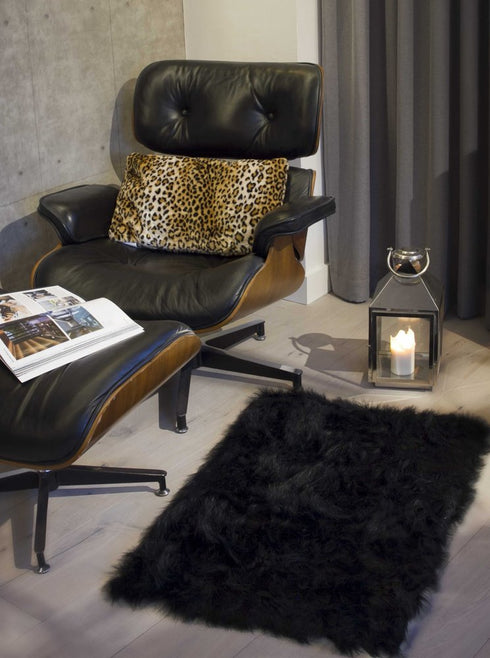 2' X 3' Black Faux Sheepskin Animal Print Washable Area Rug